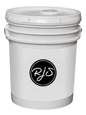 Seau de fermentation principale en plastique blanc avec couvercle, portant le logo RJS